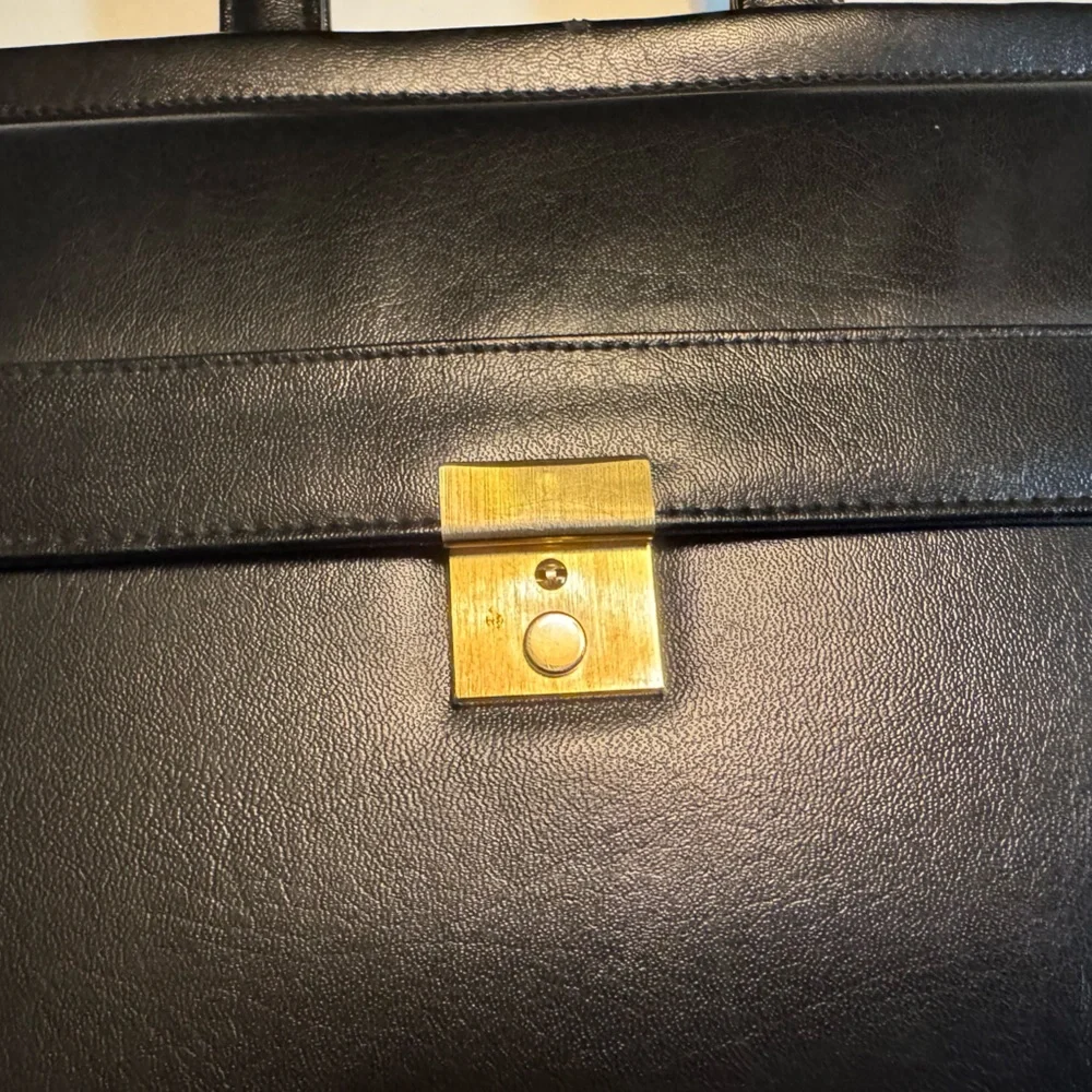 Vintage Elegant Black Vegan Leather Men’s Briefcase Attaché Bag
